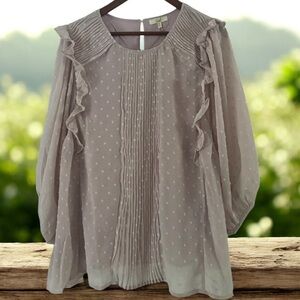 Easel Pintuck Ruffle Swiss Dot Blouse NWT